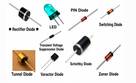 Common diode types used in electronic circuits