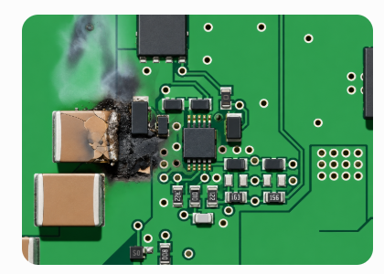 Overheating damage caused by poor heat dissipation in compact SMD packages